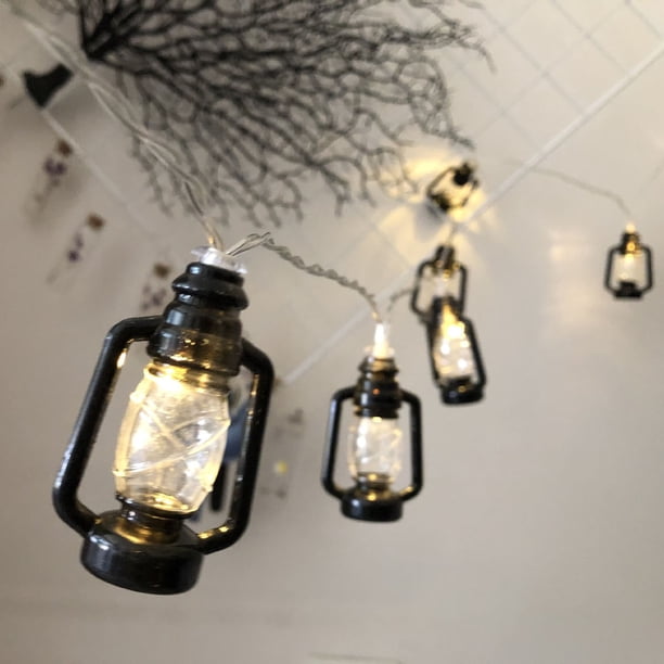 Lámpara de Kerosene 10LED, Ramadan String Decoration, Family Decoration, 10 Leds, 100W, Metal Frame, Wooden Base, For Bedroom, Kerosene Lamp, String Lights, Festival Decor, Portable, Home