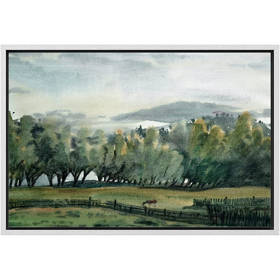 wall26 Framed Canvas Print Wall Art Forest Clearing in Green Valley Nature Wilderness Illustrations Fine Art Farmhouse/Country Decorative Rustic for Living Room, Bedroom, Office - 24"x36" W