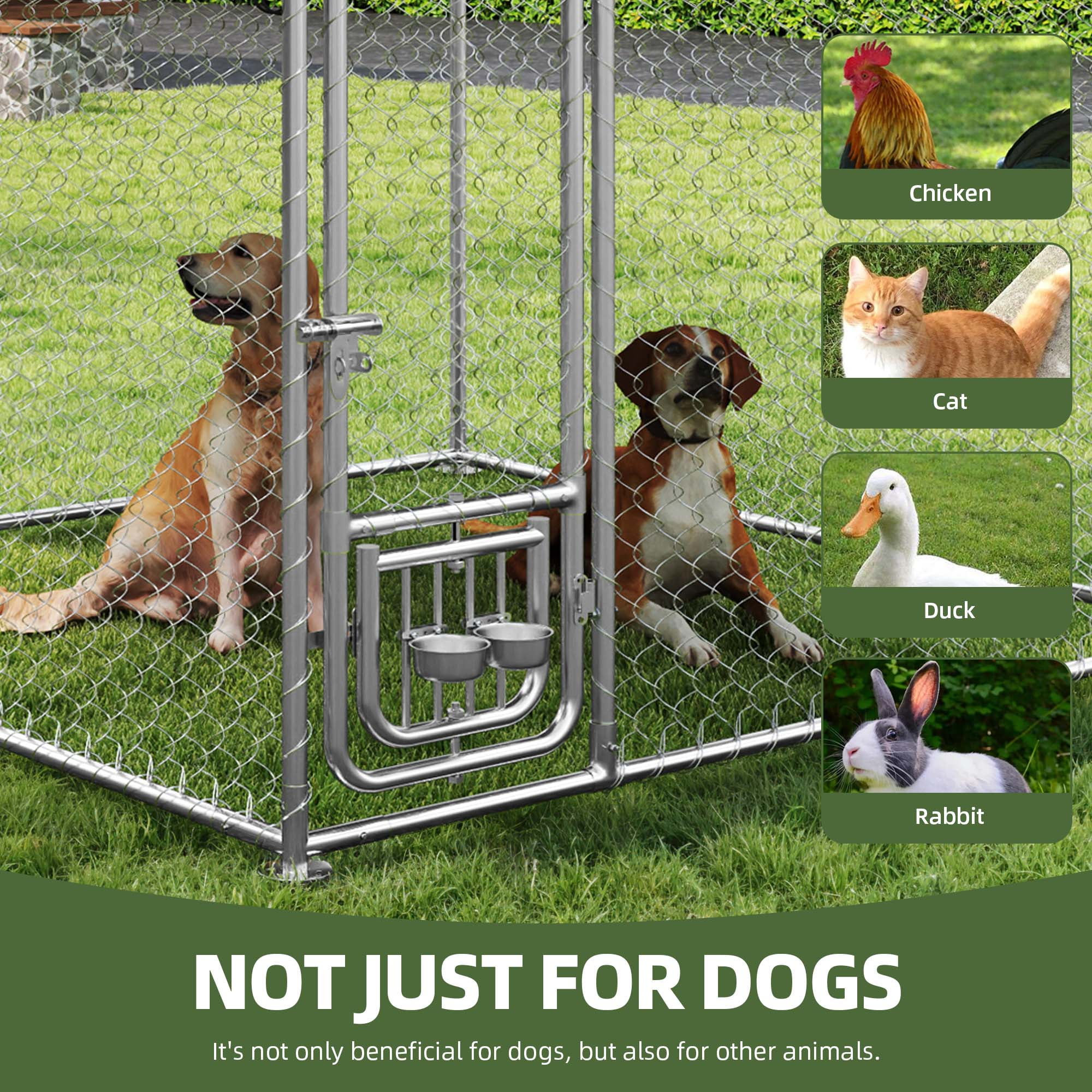 Uforic 10'x10' Large Outdoor Dog Kennel with Rotating Feeder Bowls, Outdoor Dog Enclosure with Roof, Heavy Duty Dog Kennel for Backyard Farm