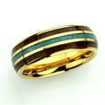 thumbnail image 2 of Men's Women's Tungsten Wedding Band Engagement Ring 8mm Yellow Gold IP Plated with Rosewood & Crushed Turquoise Inlay, 2 of 4