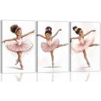 Hieng 3 Pieces Ballet Black Girl Canvas Wall Art African Americans Pictures Pink Ballet Dancer Poster Prints for Dance Room Decor Unframed