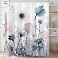 thumbnail image 1 of Cortina de ducha floral, diseño de flores rosas y beige, con 12 ganchos, 183 x 183 cm, tela de poliéster impermeable., 1 of 6