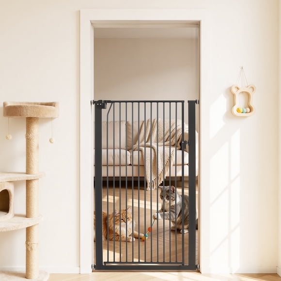 VEVOR Extra Tall Pet Gate for Cats, 29-41 in Adjustable Width, 56 in High Dog Gate, with Pressure Mount Kit and Wall Mount Kit, 1.3 in Narrow Bar Spacing, for Stairs, Doorways, and House, Black