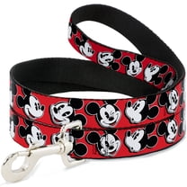 Disney Pet Leash, Dog Leash, Mickey Mouse Expressions Red Black White, 4 Feet Long 1.0 Inch Wide