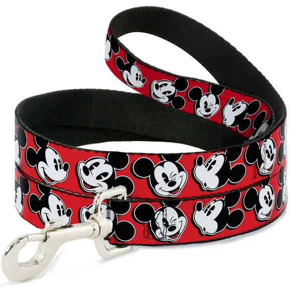 Disney Pet Leash, Dog Leash, Mickey Mouse Expressions Red Black White, 4 Feet Long 1.0 Inch Wide