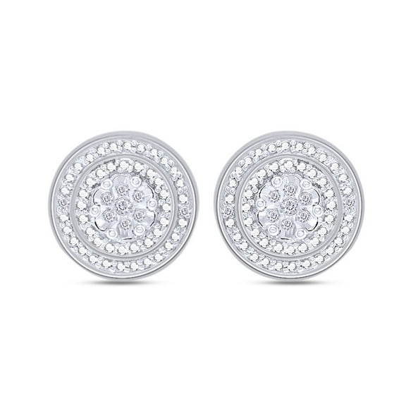 AFFY 1/20 Carat Round Cut White Natural Diamond Double Frame Stud Earrings In 14K Gold Over Sterling Silver (0.2 Cttw, I2-I3 Clarity)