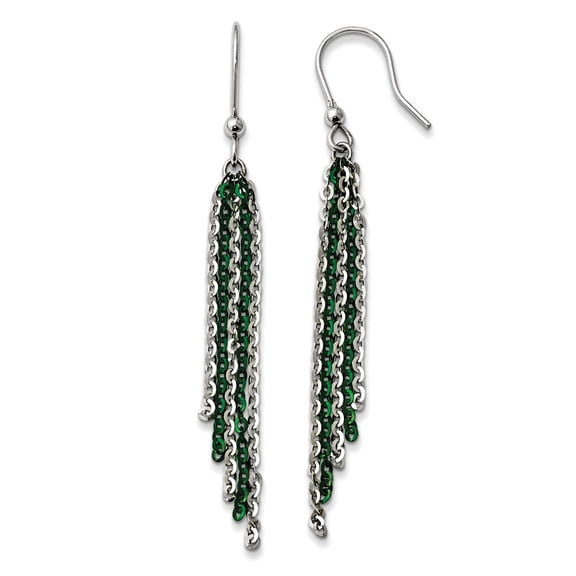 Sterling Silver Rhodium and Green Plated Shepherd Hook Earrings - 3.2 Grams - Measures 78x8mm Wide