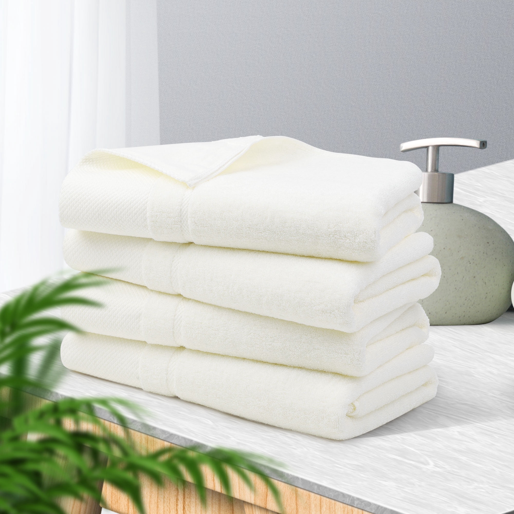 Unique Bargains Bath Towel Set 27" x 54" Soft 100% Combed Cotton 600 GSM Luxury Towels 4 Beige