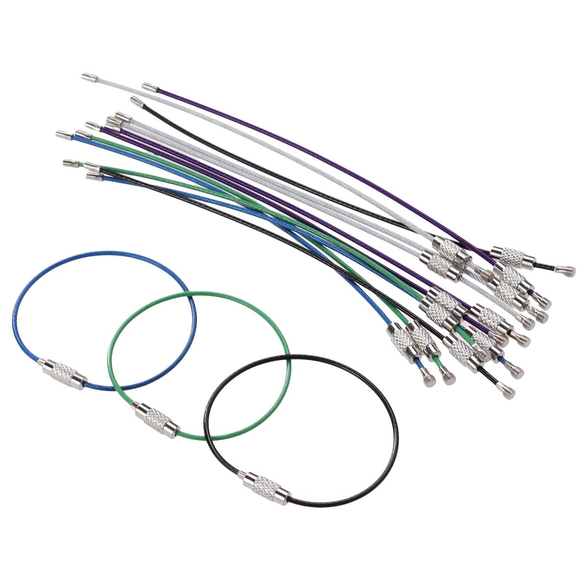 12pcs Stainless Steel Wire Key Chain Cable Rings Loops Heavy Duty