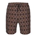 thumbnail image 3 of Honeii's Brown Gold Grid Print Men's Casual Shorts with Drawstring，Swim Trunks Quick Dry Beach Shorts, 3 of 5