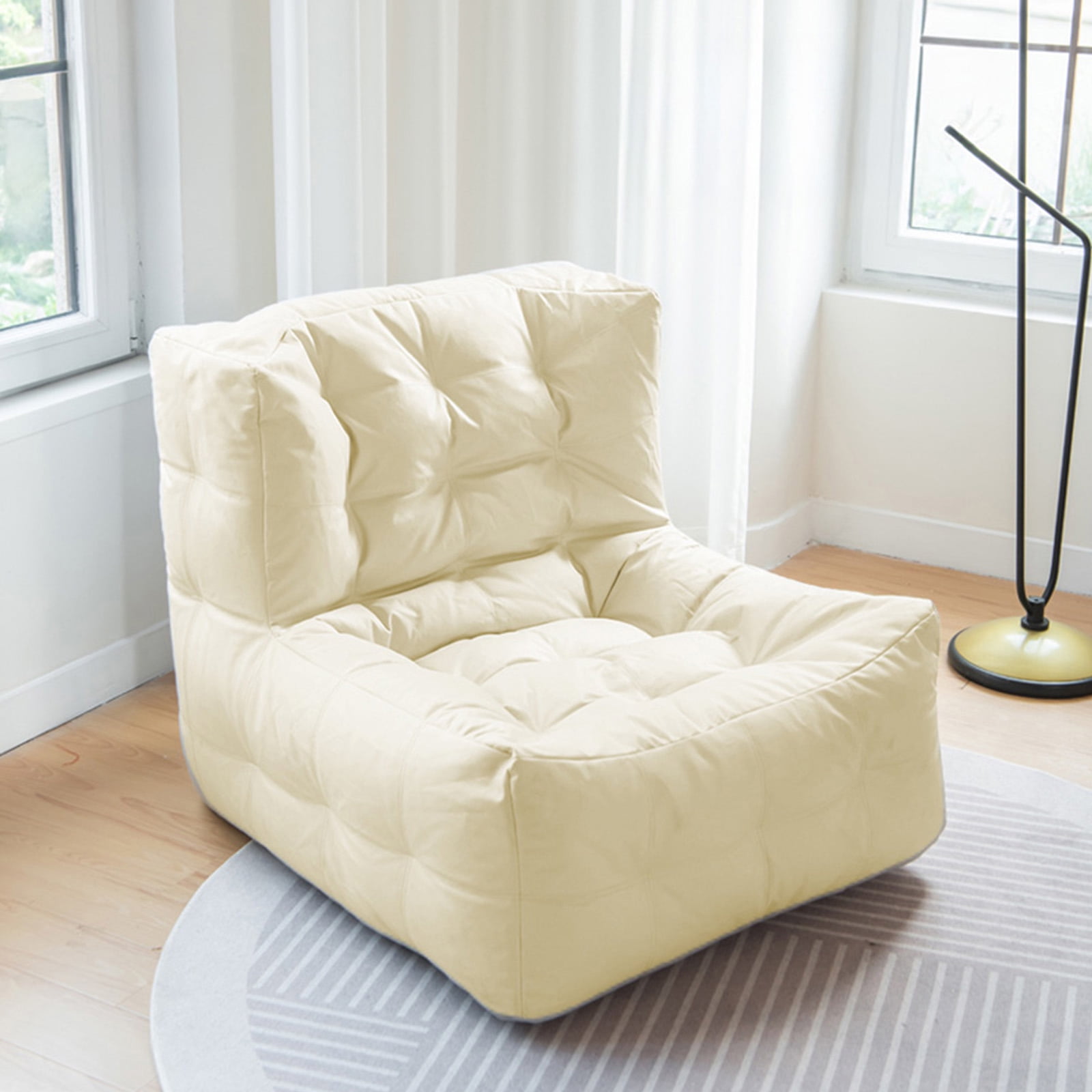 Modern Giant Bean Bag Chair with Ottoman Bean Bag Couch Sofa with Footstool Lounge Large Bean Bag Chairs for Adults Reading Chair for Bedroom Living Room (Plaid Type)