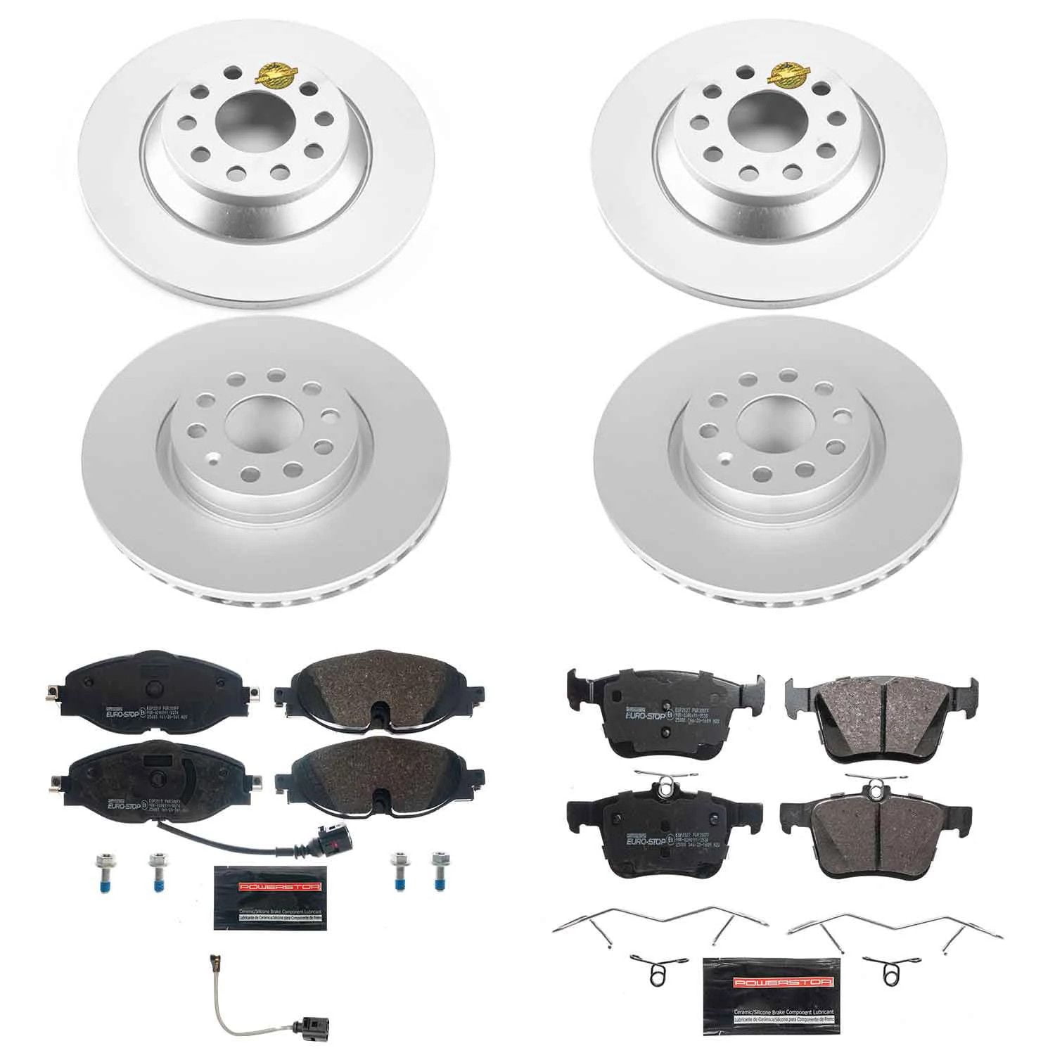 Power Stop Front and Rear Euro-Stop ECE-R90 Certified Brake Pad and Rotor Kit ESK7278