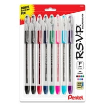 Pentel RSVP Original Ballpoint Pen, (0.7mm) Fine Line, Assorted Ink Colors, Clear Barrel, 8 Pack with Bonus Black Ink Pen