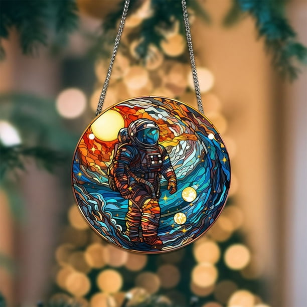 colgantes acrílicos de astronautas del universo fantástico, discos coloridos, decoración de pared, adornos para festivales.