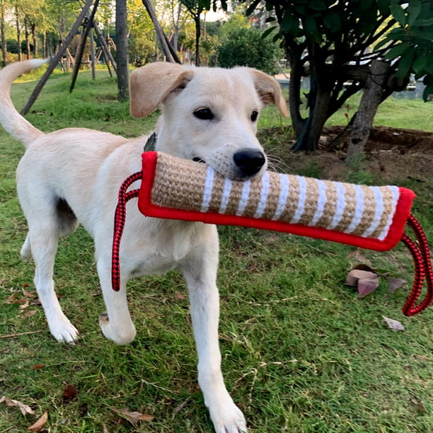 Almohada de entrenamiento para perros de yute roja, juguete de mordida para perros, juguete de tira y afloja duradero para perros, manga de mordida para perros, equipo de entrenamiento con palo para j
