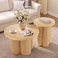 thumbnail image 2 of WIRRYTOR Round Coffee Table Set of 2, Modern Fluted Coffee Table and Side Table Set with Plum Base, Wood Living Room Accent Tables, Natural, 2 of 9