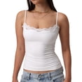 thumbnail image 4 of Women'S Lace Y2K Square Neck Strap Tank Top Sleeveless Going Out Party Club Basic Shirt White XS, 4 of 8