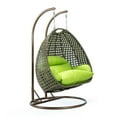 thumbnail image 6 of LeisureMod 2-Person Hanging Wicker Egg Chair with Stand, Indoor/Outdoor Patio Swing Hammock Lounge with UV-Resistant Beige Cushions, Light Green, 6 of 10