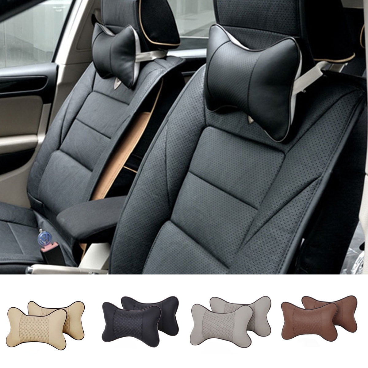 Hot Car Travel Seat Head Neck Rest Bone Pillow Leather Cushion Pad Headrest RA6