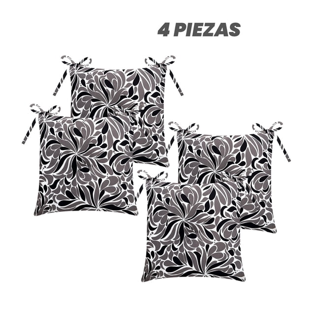 Juego De 4 Cojines Para Silla Elefantito Gotas Color Gris Oxford Cómodos Y Fáciles De Utilizar