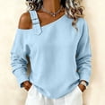 thumbnail image 2 of Edvintorg Womens Blouses Casual Fashion Off Shoulder Long Sleeve Loose Lightweight Pullover Top Women's Clothing Light Blue XXL, 2 of 5