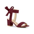 thumbnail image 1 of BLISSFUL STEP Women's Open Toe Ankle Tie Back Block Heels Sandals Burgundy(Size 9), 1 of 7