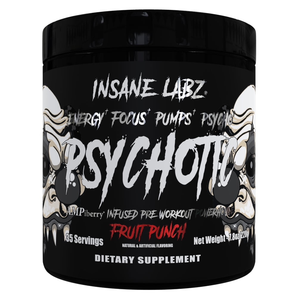Insane Labz - Psychotic BLACK - Mid Stim Pre Workout Powder - Fruit Punch