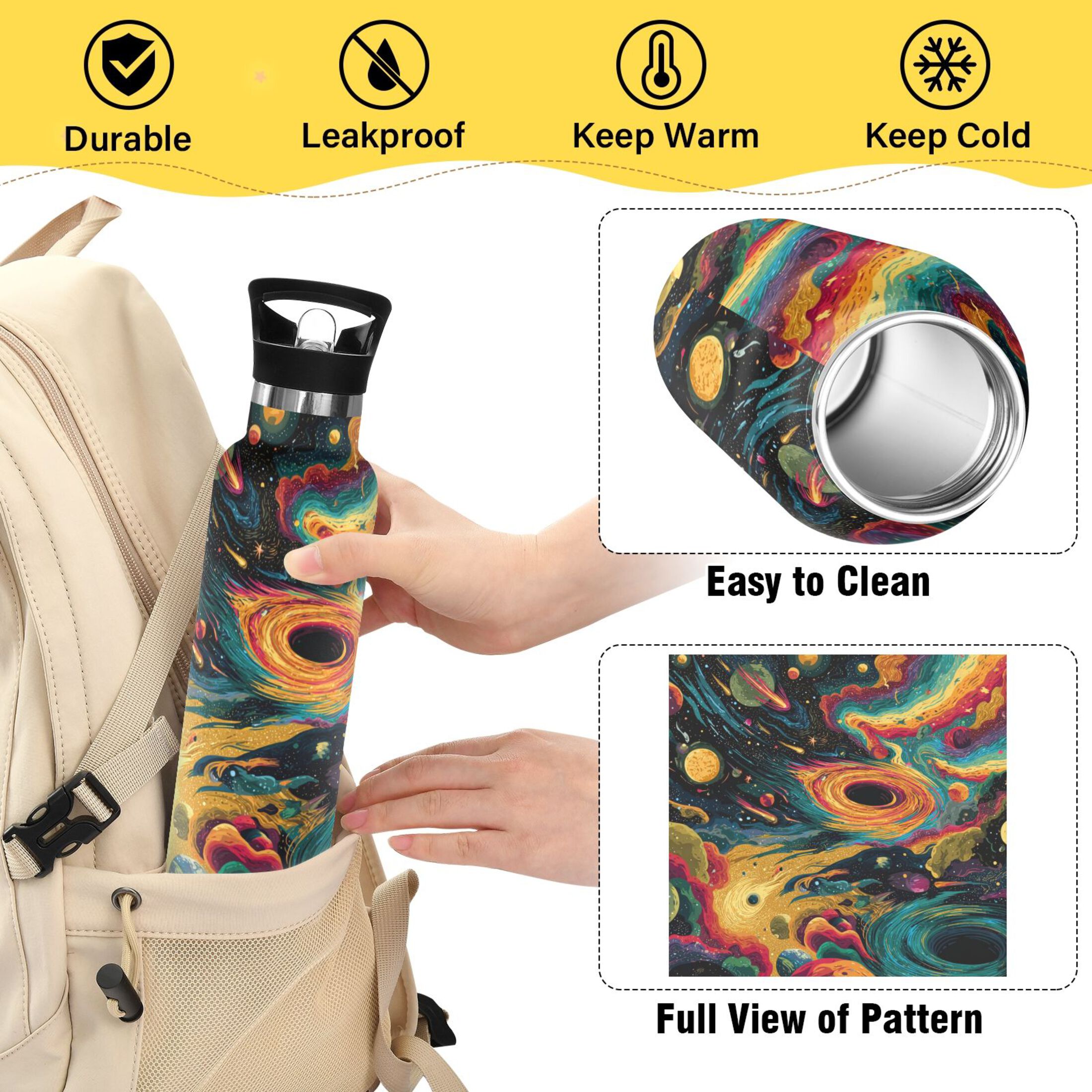Kids Insulated Stainless Steel Sports Water Bottle 600ml (20oz) Swirling Galaxy