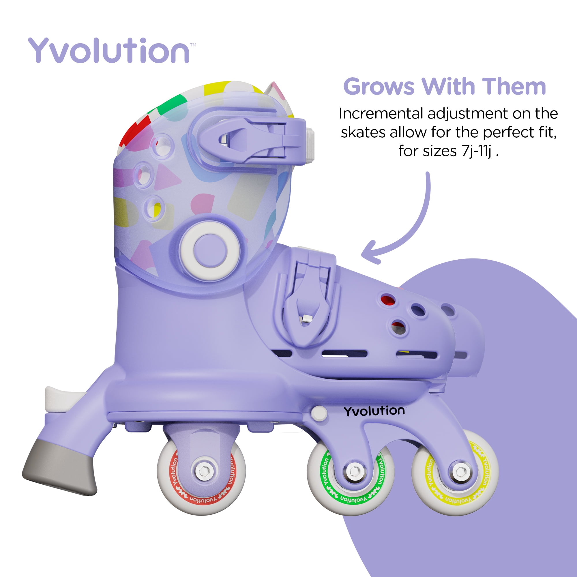 Yvolution Twista Kids Skates, Adjustable Modes, Kids Size 7J-11J, Purple, One Pair, Unisex