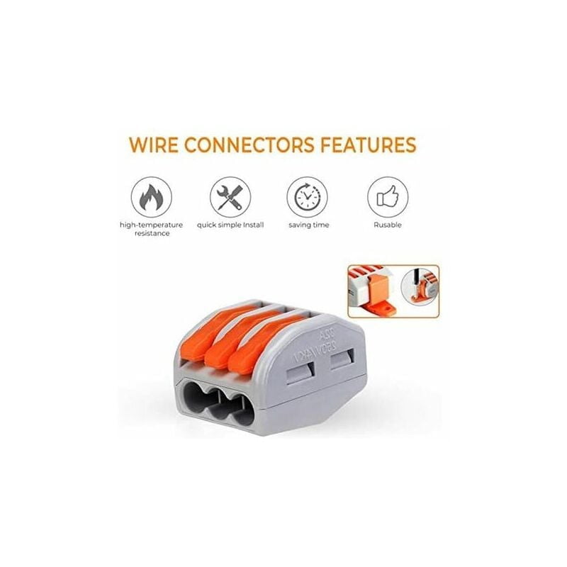 Quick Disconnect Electrical Terminal, Flame Retardant Insulation Reusable Connectors for Solid Stranded Wiring, High Temperature Resistance Lever Wire Connectors