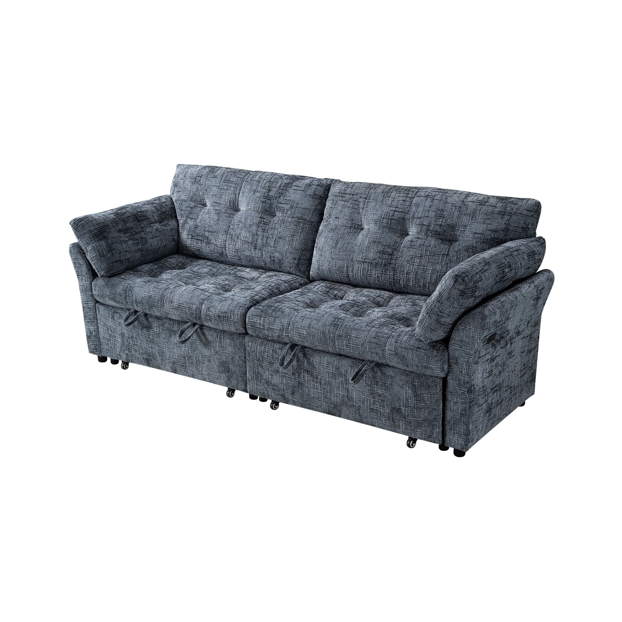 MAYEERTY Convertible Sleeper Sofa with Double Pull-Out Beds, 3-in-1 Tufted Linen Sofa Bed with 180° Flat Backrest, for Living Room, Apartment, Small Space