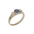 thumbnail image 1 of LBG British Made 925 Sterling Silver Natural Sapphire & Cultured Pearl Womens Trilogy Ring - 33 size options, 1 of 7