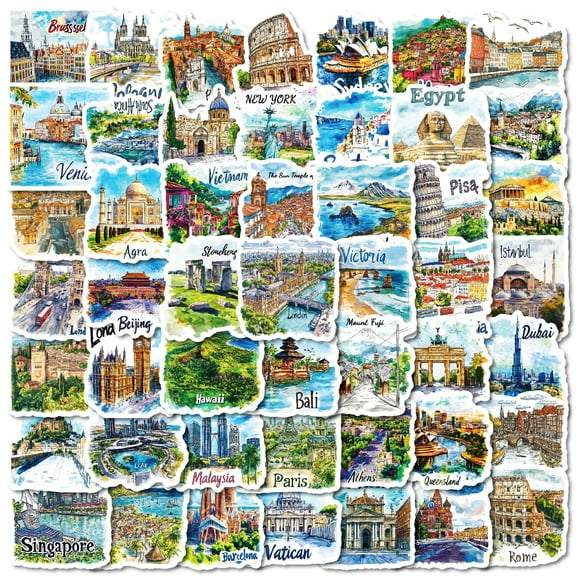 100PCS World Travel Stickers, Water Bottle Laptop Stickers, Small Vinyl Aesthetic Journal Vintage Luggage Suitcase Stickers for Scrapbooking Supplies