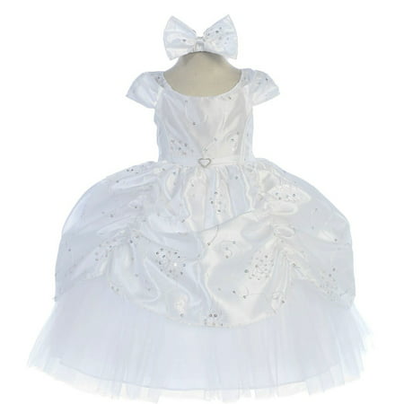 Baby Girls White Cinderella Embroidered Taffeta Dress 6-24M