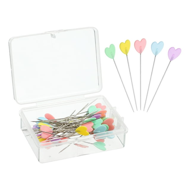Unique Bargains Épingles Droites 200 Pcs Épingles à Matelasser Multicolores Tête en Cœur