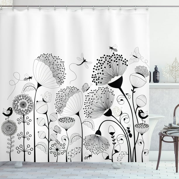 Black And White Shower Curtain Small, Black White Gray Fabric Shower Curtain