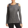 thumbnail image 1 of Design History Women’s Cold Shoulder Slit Elbow Sweater Top, Black, Small, 1 of 1