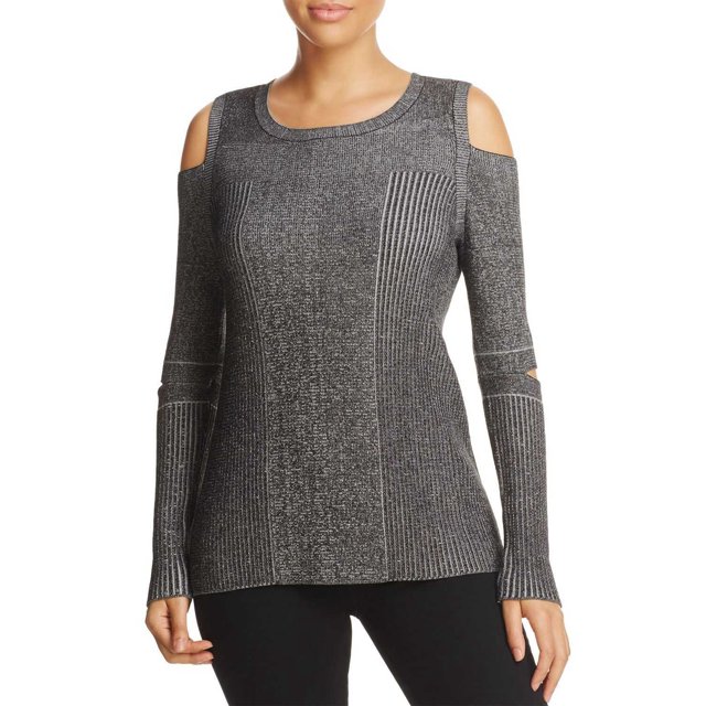 Design History Women’s Cold Shoulder Slit Elbow Sweater Top, Black, Small