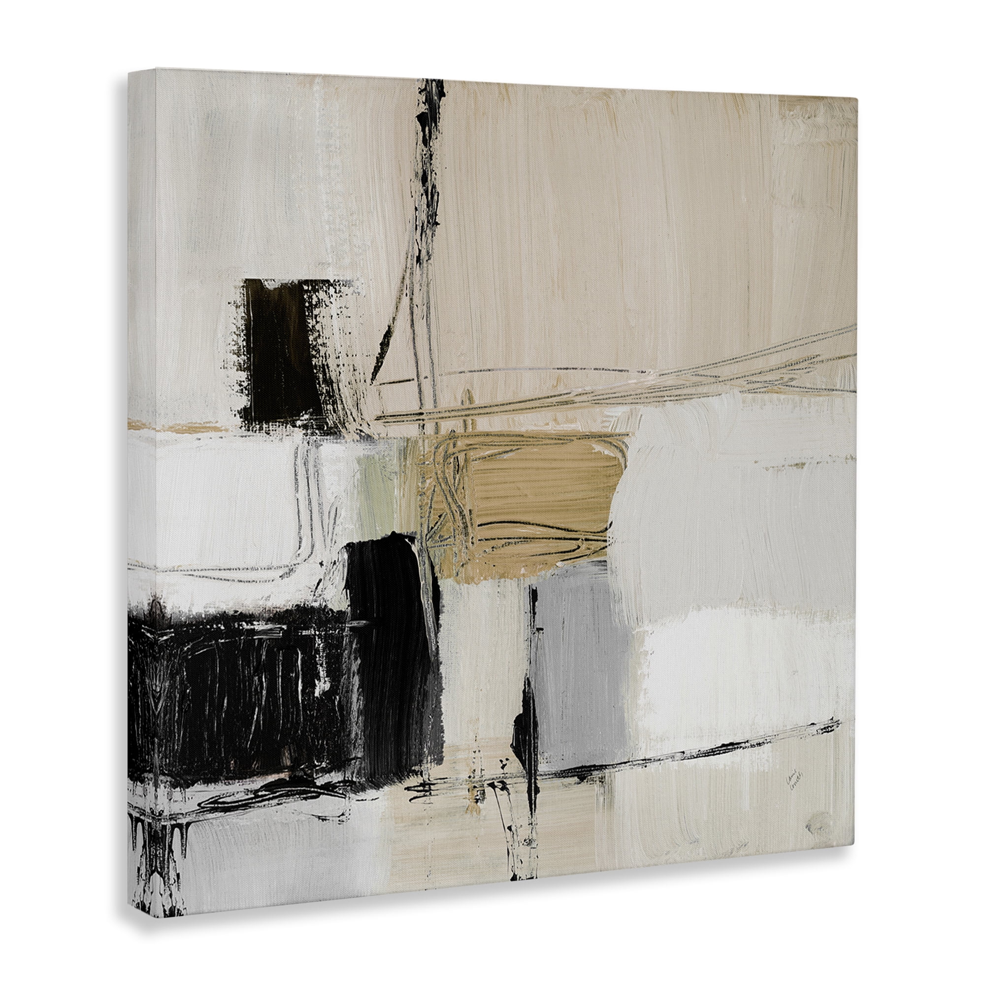 Stupell Industries Beige Black Organic Collage Abstract Painting Gallery Wrapped Canvas Art Print Wall Art, 30 x 30