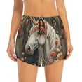 thumbnail image 2 of Pofeuu Vintage Floral White Horse Print Women's Athletic Shorts Running Workout Shorts Tummy Control Quick Dry Gym Shorts with Pockets Double layer sports shorts-Large, 2 of 7