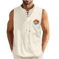 thumbnail image 1 of Camisetas de Verano para Hombre, Corbata Casual de Color Sólido sin Mangas Cuello Redondo Camiseta de Camiseta Hecha de 60% Algodón 40% Lino, Bajo Camisetas para Hombres, 1 of 3