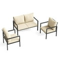 thumbnail image 5 of MRUAKA 3-Piece Outdoor Patio Conversation Set, Metal Frame Furniture Sofa with Armchairs & Coffee Table, Weather-Resistant Cushions for Balcony, Deck, Poolside Beige, 5 of 7