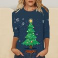 thumbnail image 1 of Hauts d'Été pour Femmes Imprimé Décontracté de Noël Manches Trois-Quarts Col Rond Blouse en Liquidation, 1 of 5