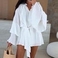 thumbnail image 2 of TaTaai Women's V-Neck Long Sleeve Flared Sleeve Irregular Hem Tie Waist Loose Dress Lightweight Breathable Casual Dress for Vacation Outings Gift, 2 of 6