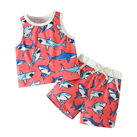 

B91xZ Girls Outfits Toddler Boys Girls Sleeveless Cartoon Printed Vest T Shirt Tops Shorts Outfits Hot Pink Sizes 2-3 Years