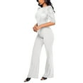 thumbnail image 3 of Women Casual Short Sleeve Sequin Spliting Romper Jumpsuit Long Straight Pants Women Pantsuit Womens Jumpsuit for Wedding Guest Eyelet Jumpsuit Wedding Attire for Women Guest Soft Overalls for Women, 3 of 7