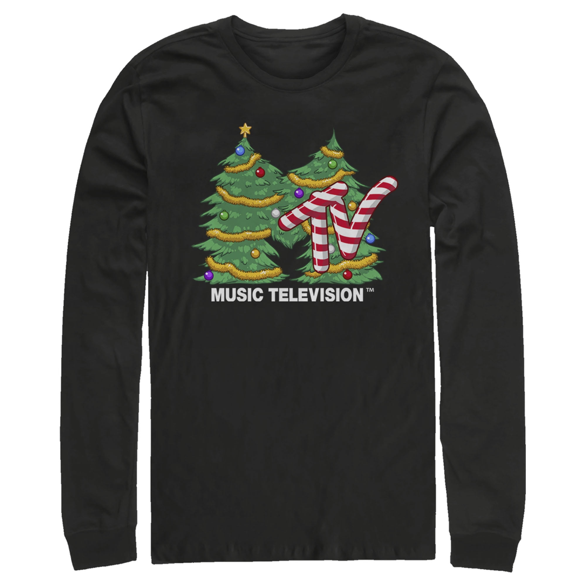 Men's MTV Christmas Tree Logo Long Sleeve Shirt Black Large