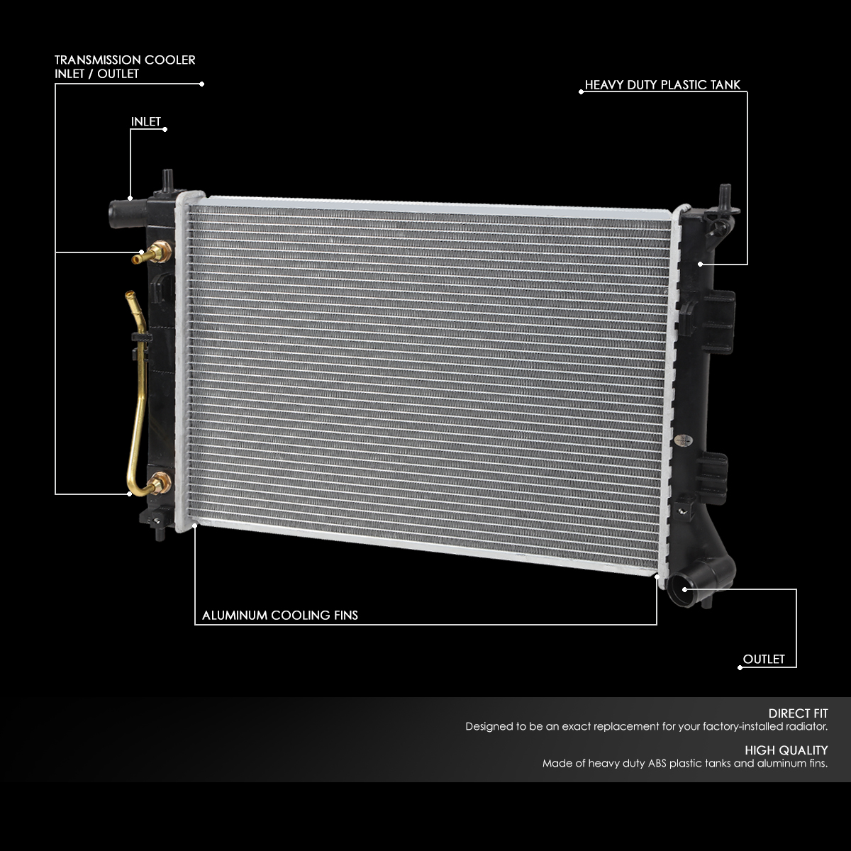 DNA Motoring For 11-13 Hyundai Elantra Factory Style Aluminum Core Radiator Replacement DPI 13202