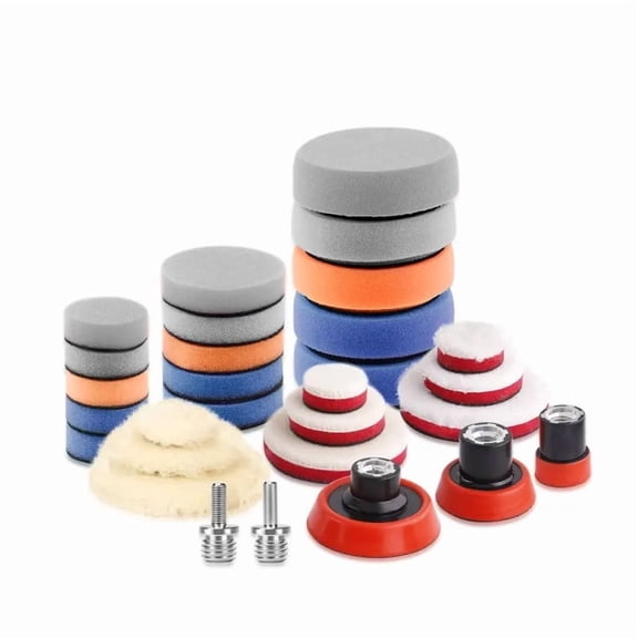SPTA 29pcs Drill Buffing Pad Detail Polishing Pad Mix Size Kit with 5/8-11 Thread Backing pad & Adapters for Car Sanding, Polishing, Waxing