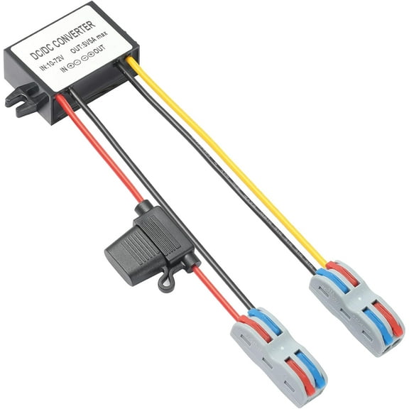DC/DC Buck 10-72V to 5V Power Supply, Voltage Converter with Fuse to 5V5A 25W MAX Power Transformer Waterproof Step Down Module for Automotive,Boat Dock, Instruments.